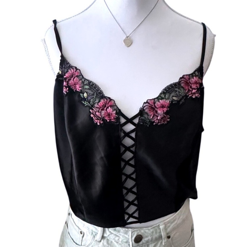 Victoria's Secret Satin Corset Cami Date Night Floral Romantic Coquette Top XL